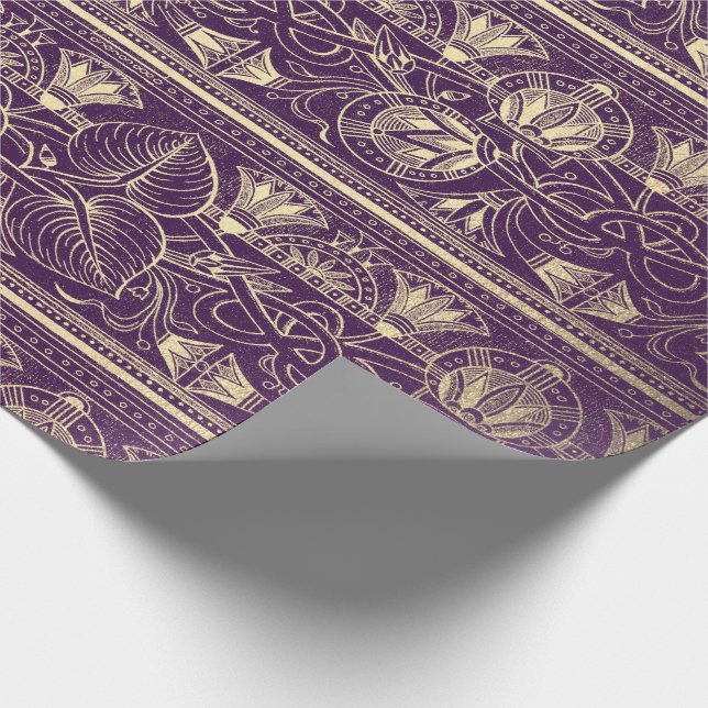 Papel De Regalo Papiro de oro morado Antiguo Egipcio Floral Lotus (Esquina)
