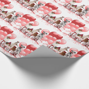 Papel De Regalo Paquete de perros Chica de cumpleaños en rosa y ro