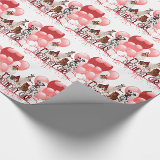 Papel De Regalo Paquete de perros Chica de cumpleaños en rosa y ro