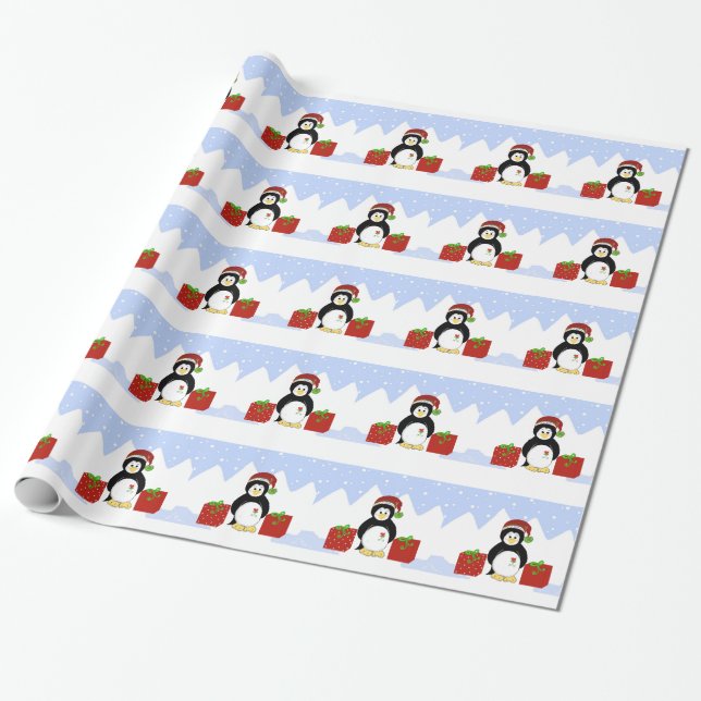 Papel De Regalo Paquetes de Guay Penguin con Navidades (Desenrollado)