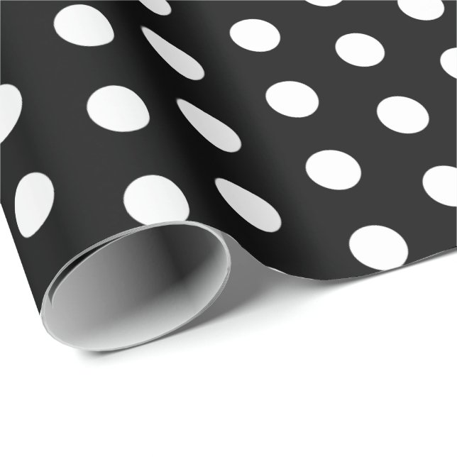Papel De Regalo Paquetes de polka Perky Patrón blanco negro (Esquina del rollo)