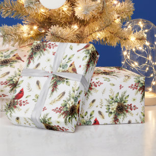 Papel De Regalo Par de cardenales de Botánica de Invierno Patrón B