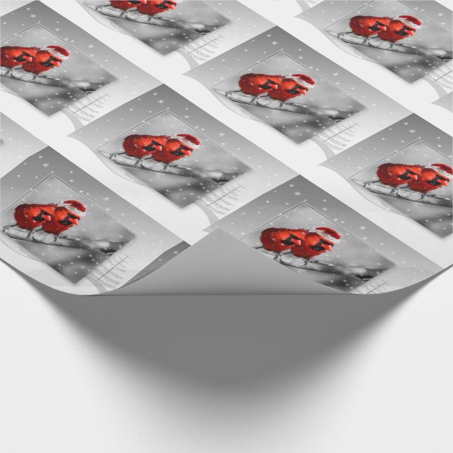 Papel De Regalo Par de cardenales de Navidades rojos en la nieve (Esquina)