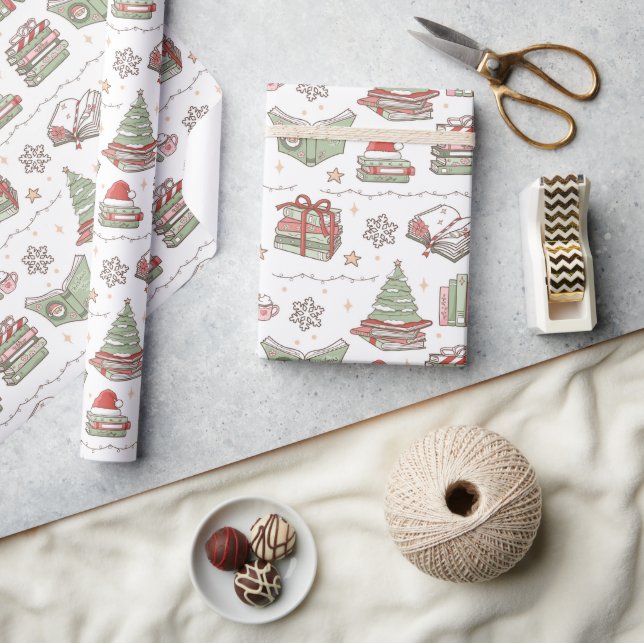 Papel de regalo para amante de libros en Navidad a (Artesanía)