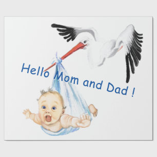 Papel de Regalo para Baby Shower Cigüeña Llevando