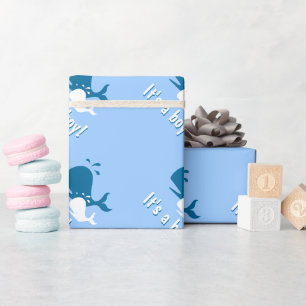 Papel de regalo para baby shower de ballena azul