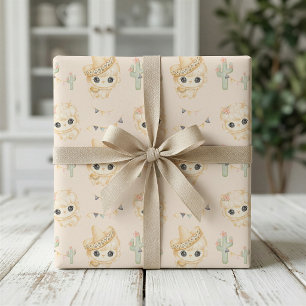 Papel de regalo para baby shower de cactus y llama