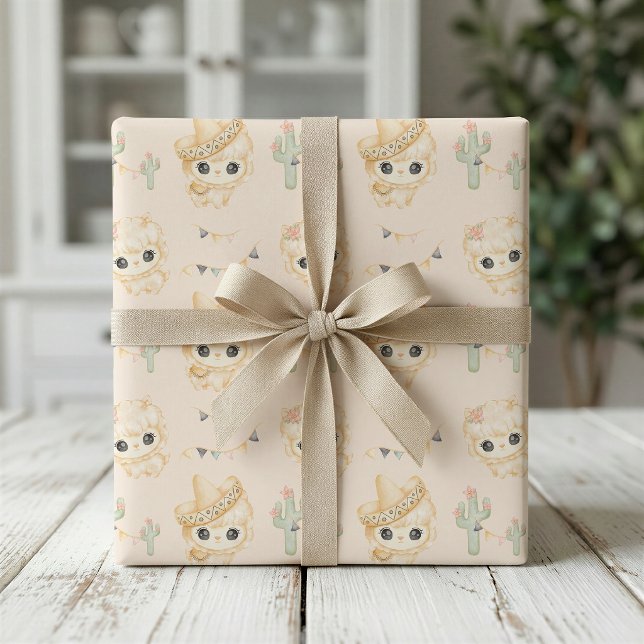 Papel de regalo para baby shower de cactus y llama (Subido por el creador)