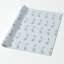 Papel de regalo para baby shower de elefante azul