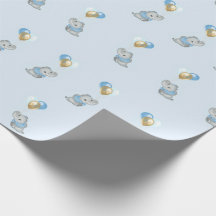 Papel de regalo para baby shower de elefante azul