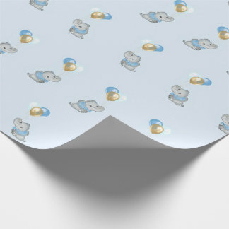 Papel de regalo para baby shower de elefante azul