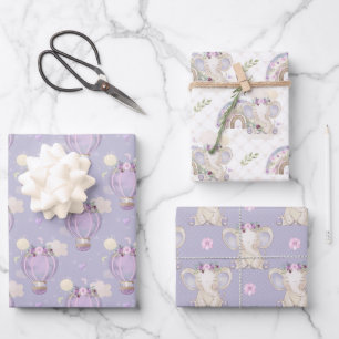 Papel de regalo para baby shower de niña elefante 