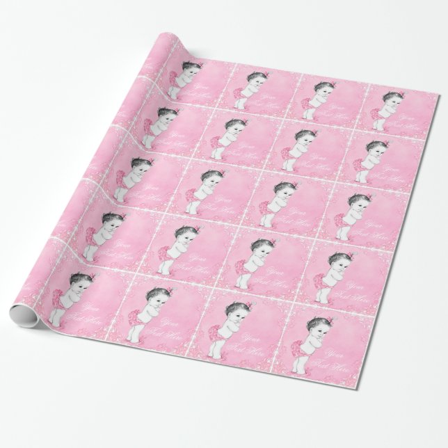 Papel de Regalo para Baby Shower de Niña Rosa Bebé (Desenrollado)