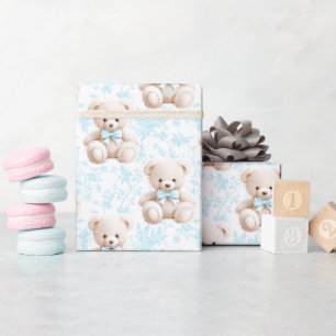 Papel de regalo para baby shower de niño con oso d