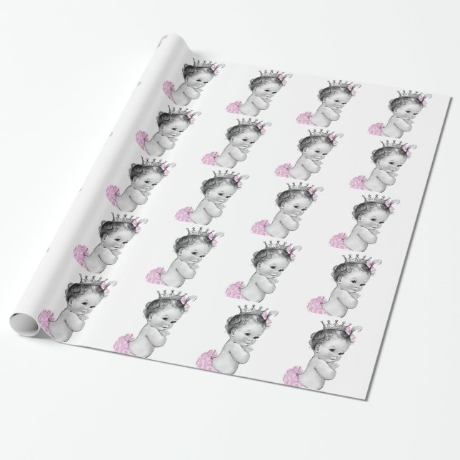 Papel de regalo para Baby Shower de Princesa Rosa (Desenrollado)