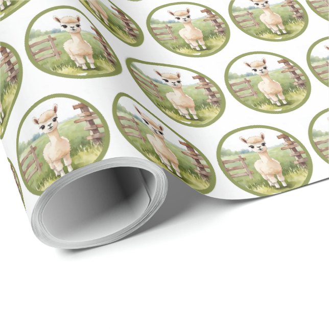 Papel de regalo para bebé de alpaca lindo (Esquina del rollo)