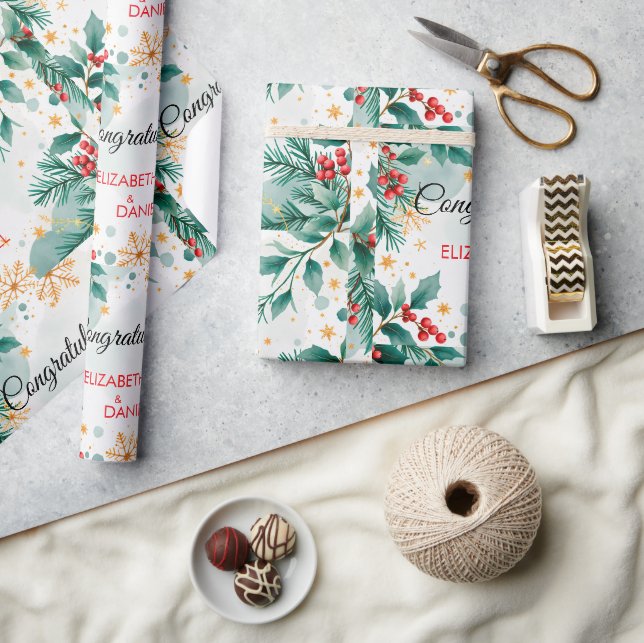 Papel de Regalo para Boda de Navidad con Acuarela (Artesanía)