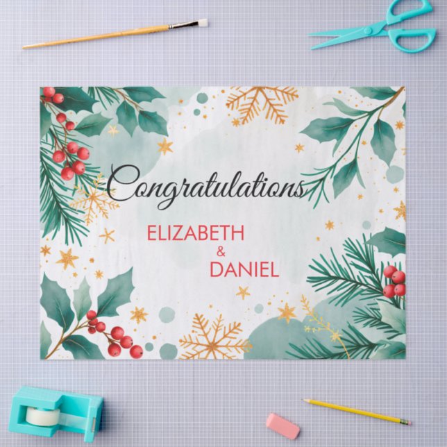 Papel de regalo para boda de Navidad con acuarelas (Artesanía)