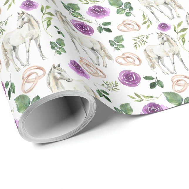 Papel de regalo para bodas Caballos y Rosas Morada (Esquina del rollo)