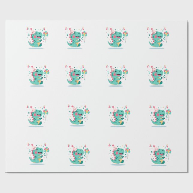Papel de Regalo para Cumpleaños de Dinosaurio (Superficie plana)