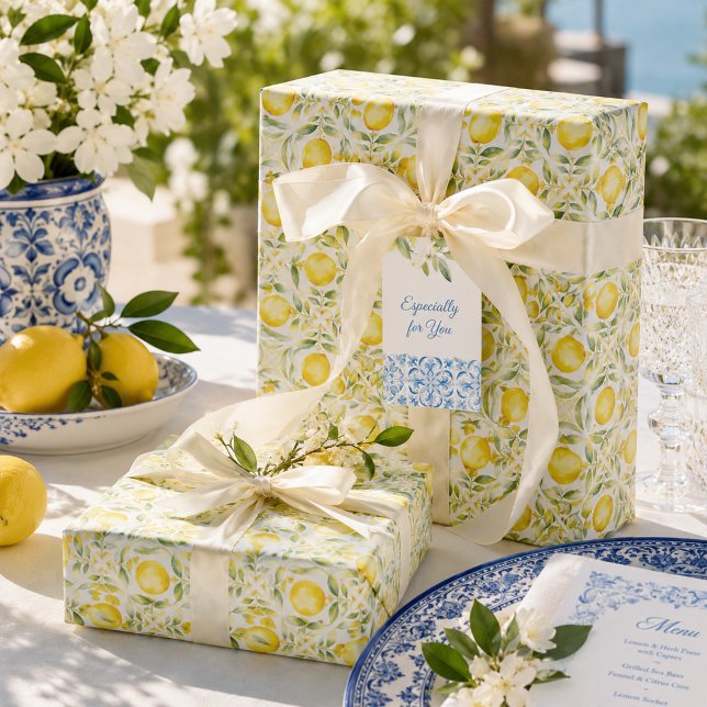 Papel de regalo para despedida de soltera con limo (Mediterranean Lemon Bridal Shower Wrapping Paper)