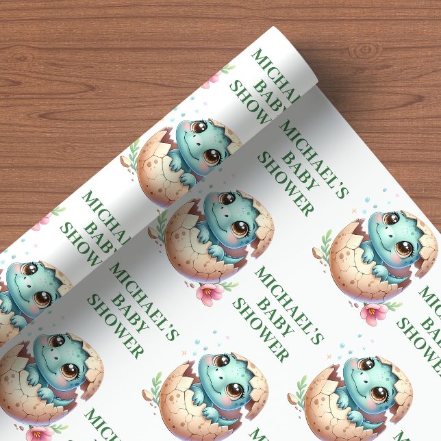 Papel de Regalo para Fiesta de Bebé Dinosaurio que (Hatching Soon Dinosaur Baby Shower Wrapping Paper)