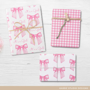 Papel de Regalo para Fiesta de Bebé Niña con Lazo 