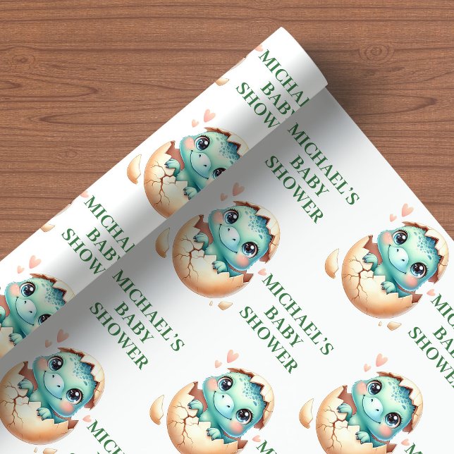 Papel de Regalo para Fiesta de Cumpleaños de Bebé  (Hatching Soon Blue Dino Baby Shower Wrapping Paper)