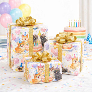 Papel de Regalo para Fiesta de Cumpleaños de Gato 