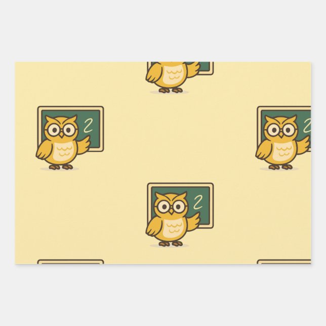 Papel de regalo para fiesta de maestro de lechuza (Anverso)