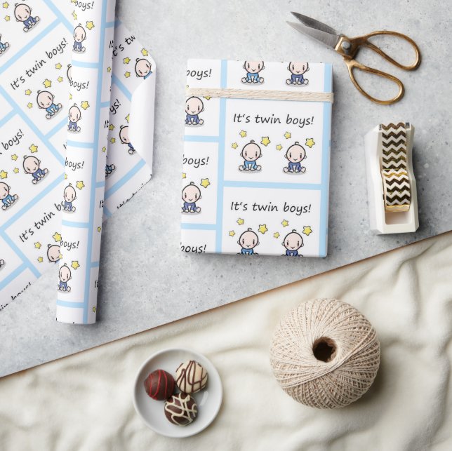 Papel de regalo para gemelos varones, papel de reg (Artesanía)