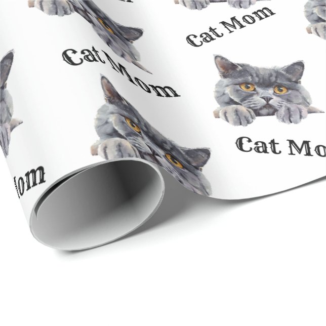 Papel de regalo para mamá de gato British Shorthai (Esquina del rollo)