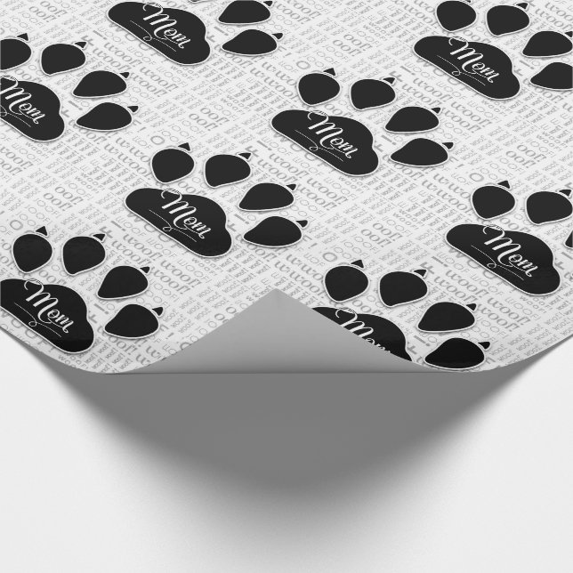 Papel De Regalo para MOM Black Dog Paw en Woof Background (Esquina)