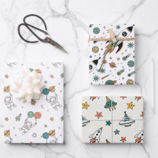 Papel de regalo para niños de fiesta espacial