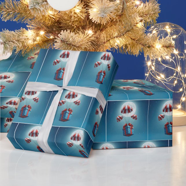 Papel De Regalo Paracaídas entregando un regalo a los Navidades (Vacaciones)