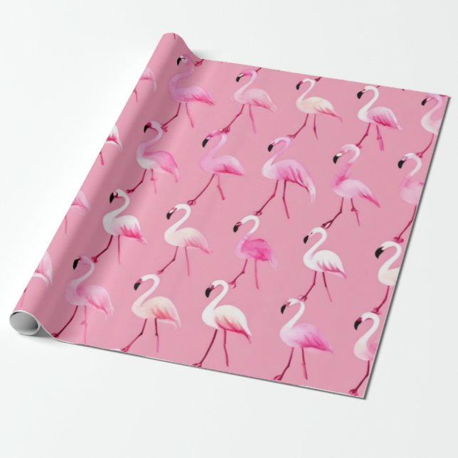 Papel De Regalo Paraíso Flamingo Rosa: Patrón acuarela (Desenrollado)