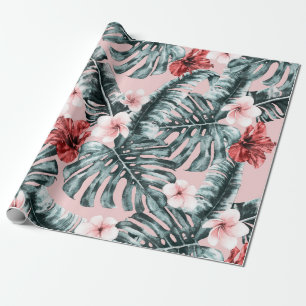 Papel De Regalo Paraiso Rosa Isla Tropical Floral Botánica