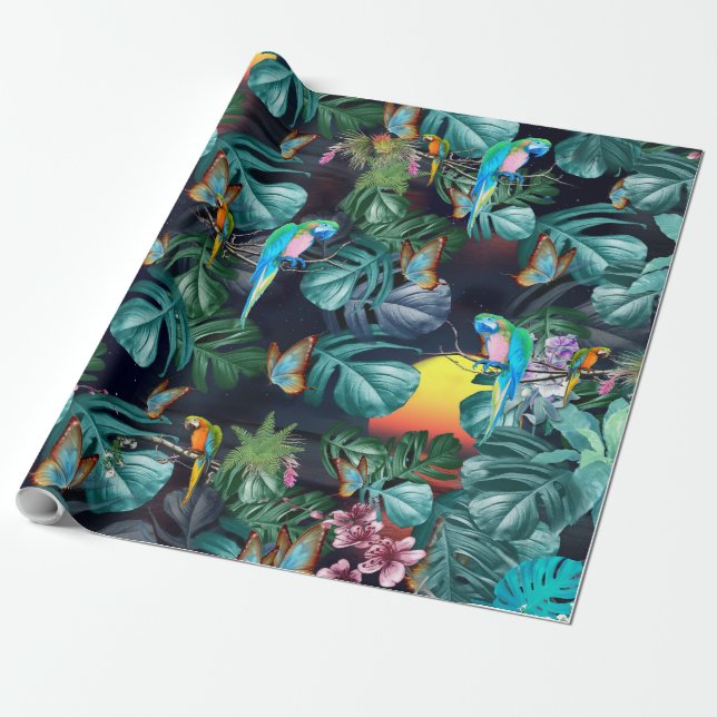 Papel De Regalo Paraíso tropical de flores al atardecer (Desenrollado)