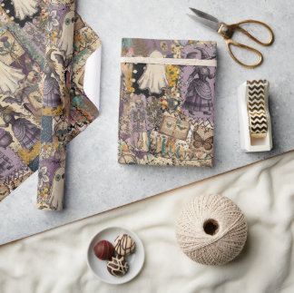 Papel De Regalo Parche de Bruja en Morado y Azules Regalos Únicos