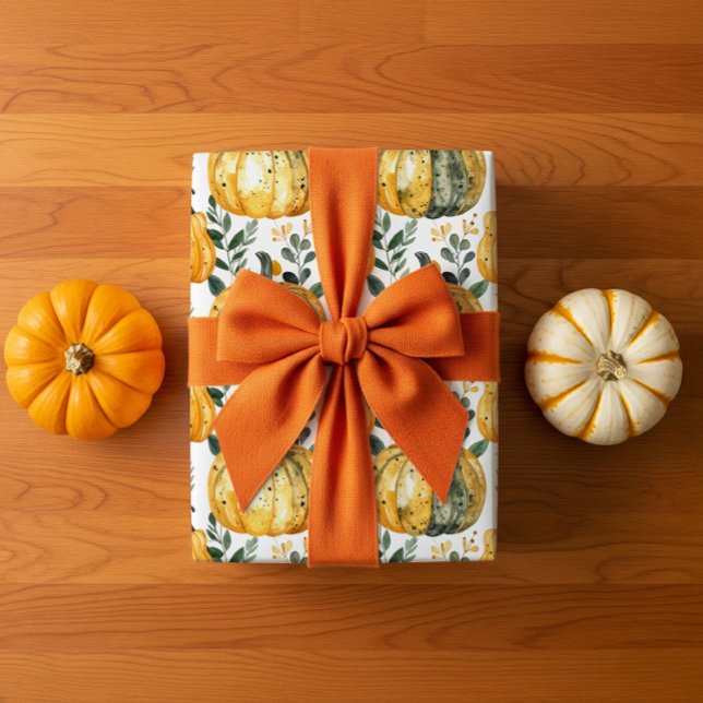 Papel De Regalo Parche de calabaza de Naranja de acuarela rústica  (pumpkin wrapping paper wrapped gift)