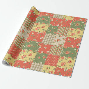 Papel De Regalo Parche de Gingham Floral con Estilo de Casa de Cam