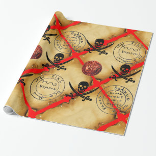 PAPEL DE REGALO PARCHE DE MAPA DE TESORERÍA Y DULCES, PIRATAS