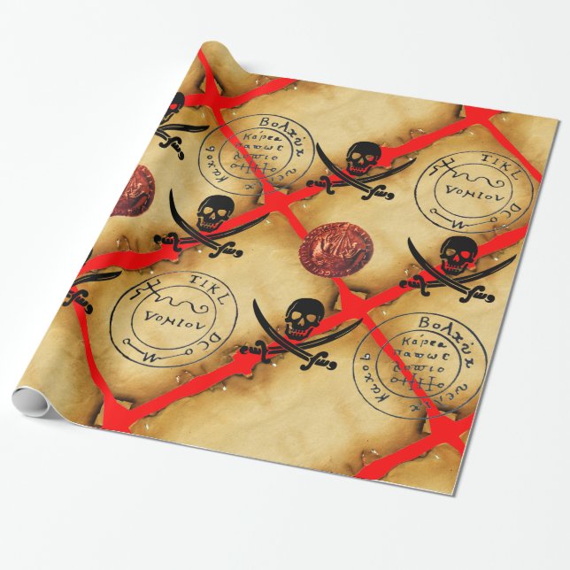 PAPEL DE REGALO PARCHE DE MAPA DE TESORERÍA Y DULCES, PIRATAS (Desenrollado)