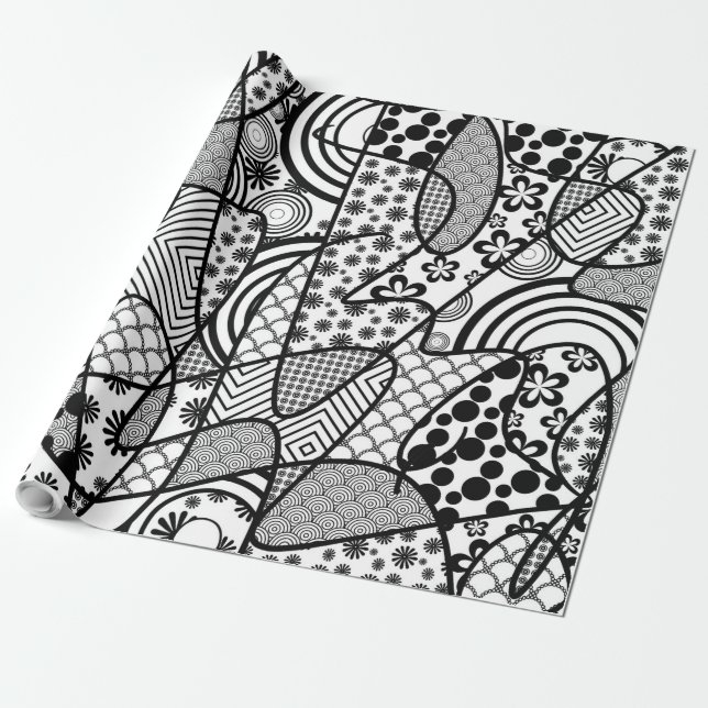 Papel De Regalo Parche de Patrón de Negro y Blanco 02 (Desenrollado)