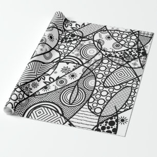 Papel De Regalo Parche de Rompecabezas de Patrón Blanco y Negro 01