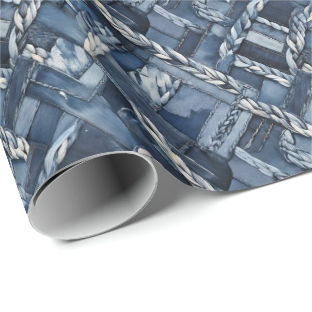 Papel De Regalo Parches Y Frenas De Denim Con Problemas Oscuros (Esquina del rollo)