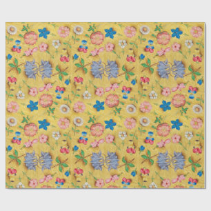 PAPEL DE REGALO PARCHMENTO FLORAL ANTIGUO / ROSAS SALVAJES Y PANSI