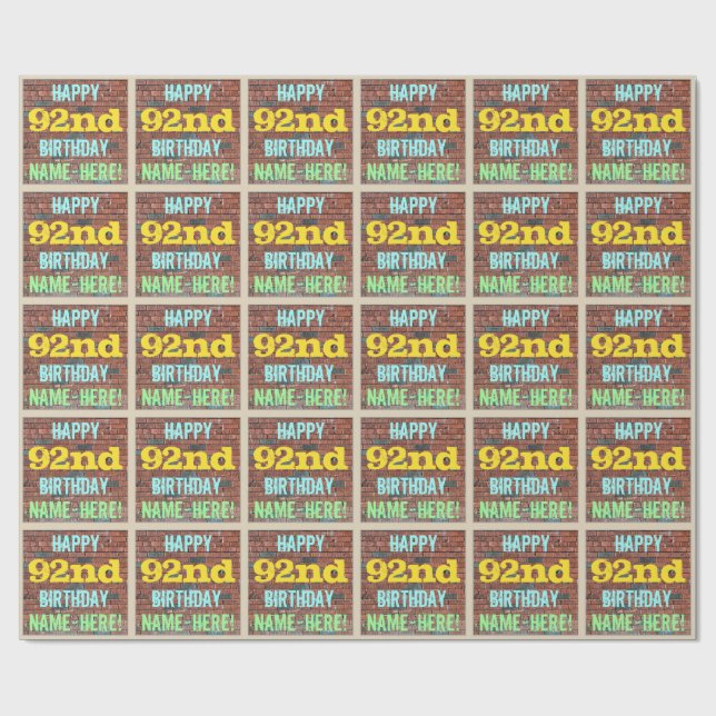 Papel De Regalo Pared de ladrillo Graffiti Inspiró 92 cumpleaños + (Superficie plana)