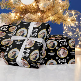 Papel De Regalo Pareja 2 Fotos Navidades Negro moderno