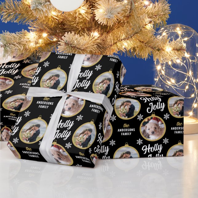 Papel De Regalo Pareja 2 Fotos Navidades Negro moderno (Vacaciones)